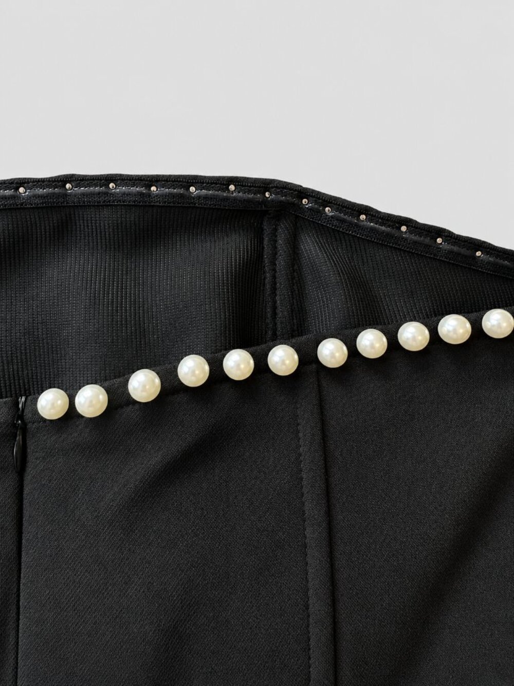 NWT Altar'd State Black Strapless Mini Dress Pearl Trim Fit and Flare Cocktail - Picture 4 of 6
